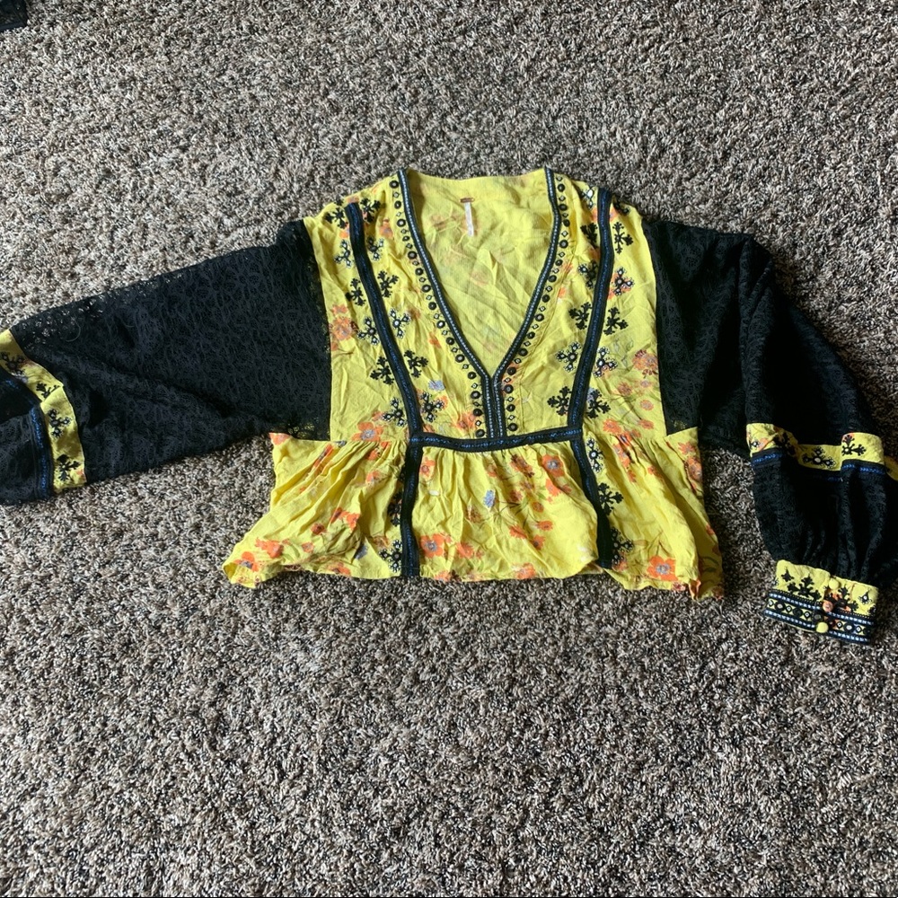 Free People Boogie All Night Yellow Boho Lace
